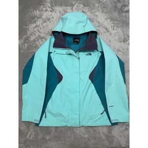 North Face Hyvent Jacket Womens Medium Hooded Rain Coat Nylon Mint Teal Cyan